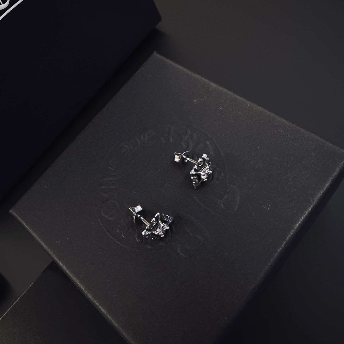 Chrome Hearts Silver Crown Stud Earrings